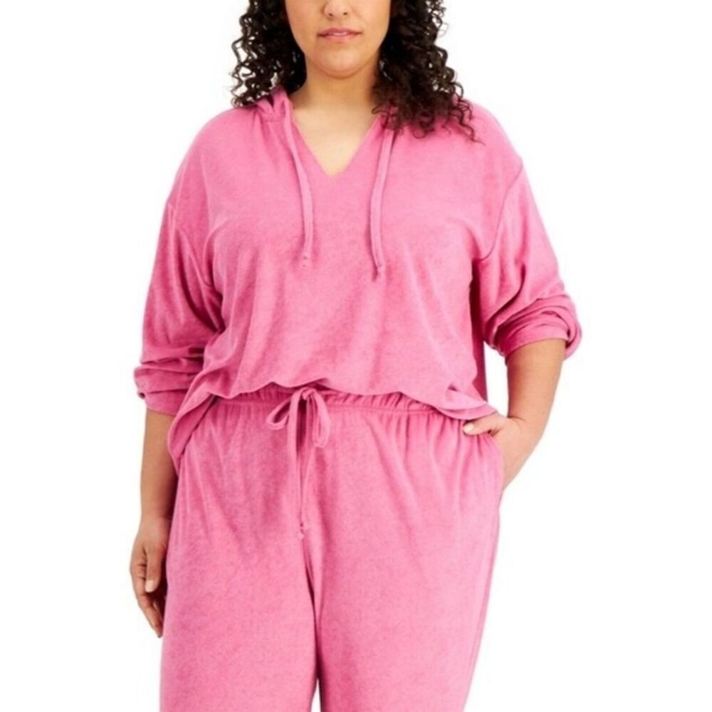 REBELLIOUS ONE Trendy Plus Size Loop Terry Hoodie Pink 2X, 3x.